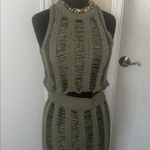 Madrag like new Olive Knit Two-Piece Crop Top and Maxi Skirt Set size M